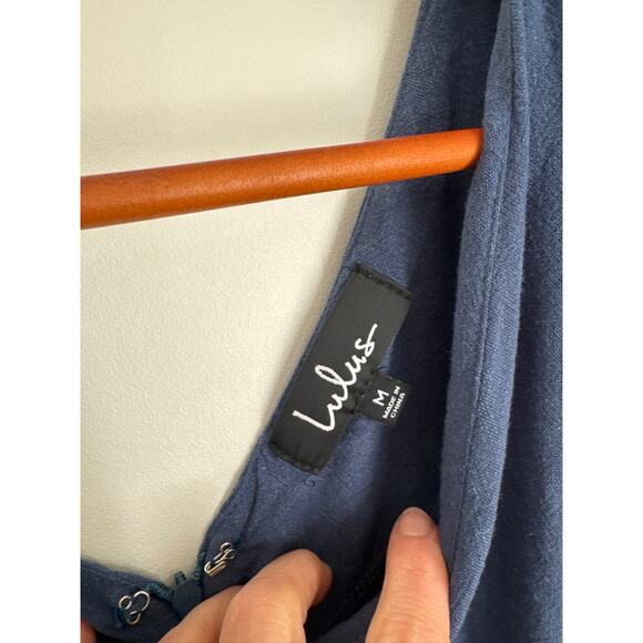 Lulu's Wide Leg Cotton Belted Jumpsuit in Blue Size Medium - Picture 4 of 8